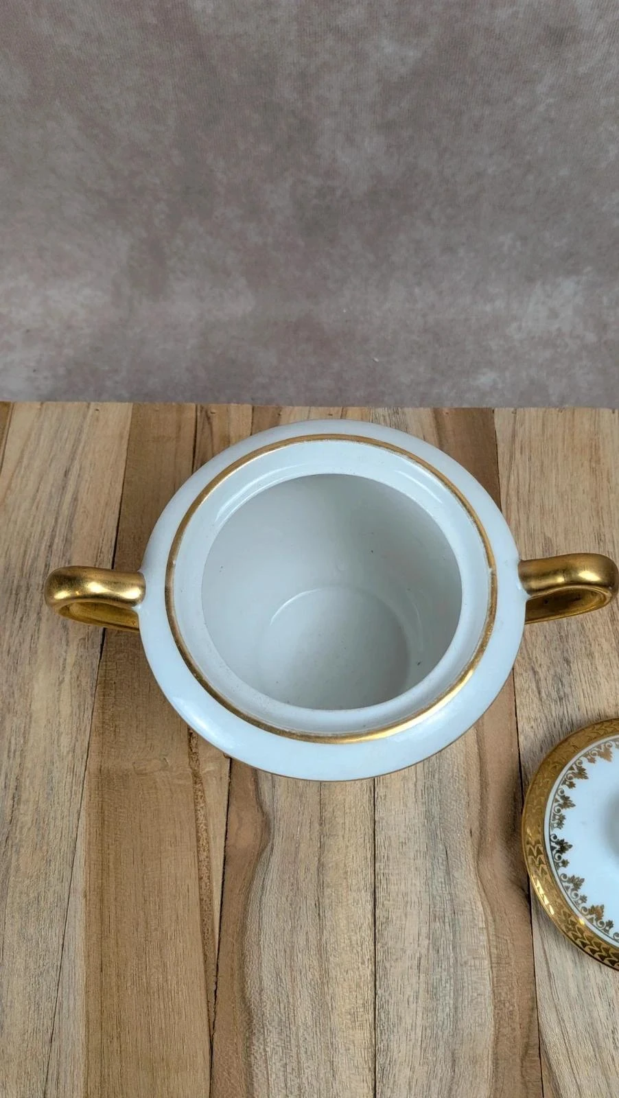 Oude suikerpot in porselein van Limoges – elegant goudkleurig decor – photo 3